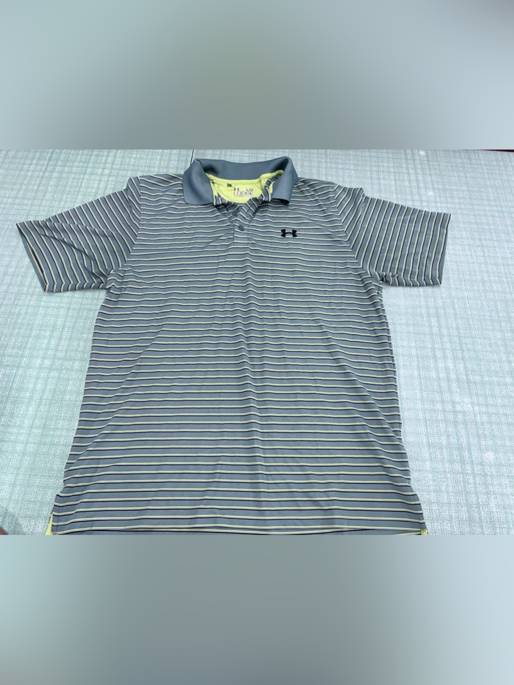 Under Armour HeatGear Golf Polo Shirt LOrange Gray Stripe Loose Performance